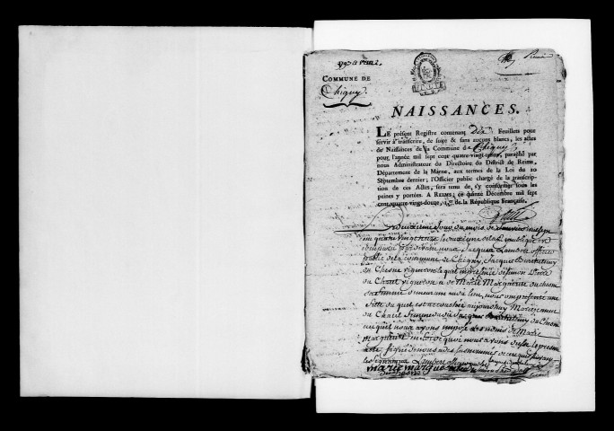 Chigny. Naissances, mariages, décès, publications de mariage 1793-an X