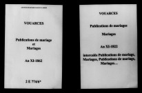 Vouarces. Publications de mariage, mariages an XI-1862