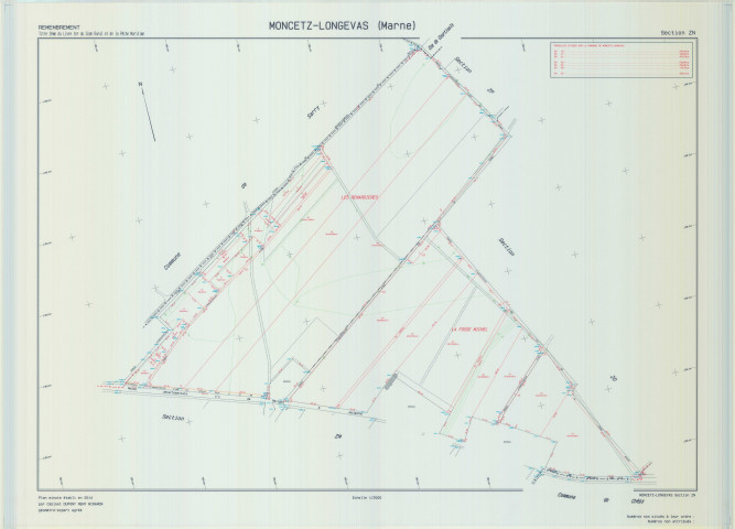 Moncetz-Longevas (51372). Section ZN échelle 1/2000, plan remembré pour 2014, plan régulier (calque)