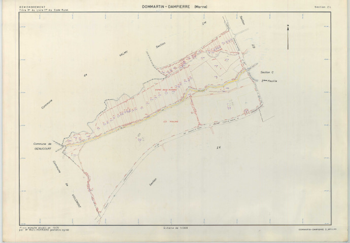 Dommartin-Dampierre (51211). Section ZL échelle 1/2000, plan remembré pour 1979, plan régulier (papier armé)