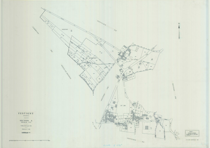 Festigny (51249). Section A4 2 échelle 1/1250, plan renouvelé pour 01/01/1936, régulier avant 20/03/1980 (calque)