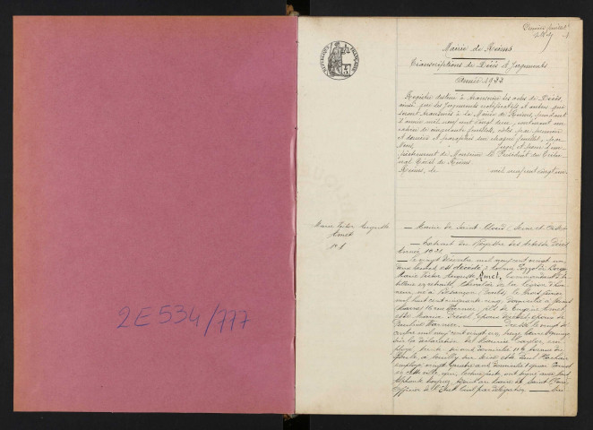 Reims. Transcriptions de décès (essentiellement de soldats Morts pour la France) et de jugements rectificatifs en 1922 : actes n° 1 à 270, table de A à Z