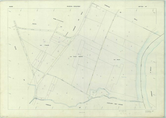 Binson-et-Orquigny (51063). Section AR échelle 1/1000, plan renouvelé pour 1971, plan régulier (papier armé).