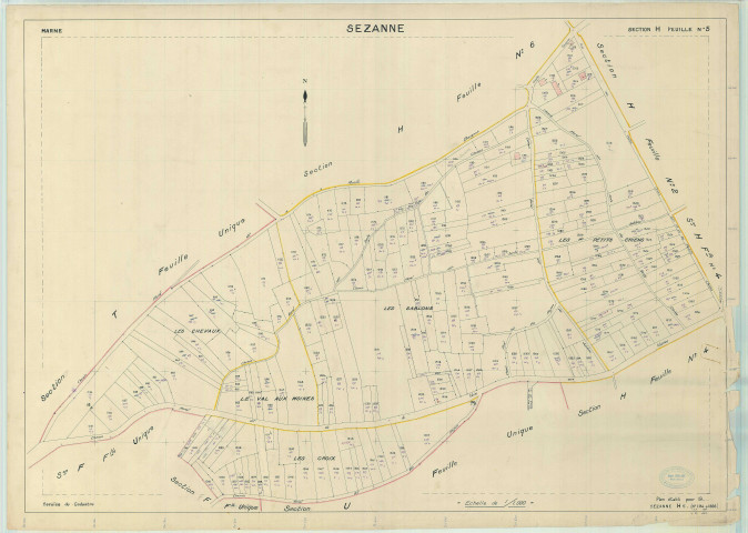 Sézanne (51535). Section H5 échelle 1/1000, plan renouvelé pour 01/01/1954, régulier avant 20/03/1980 (papier)