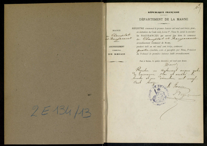 Champlat-et-Boujacourt. Naissances, mariages, décès, publications de mariage 1913-1922