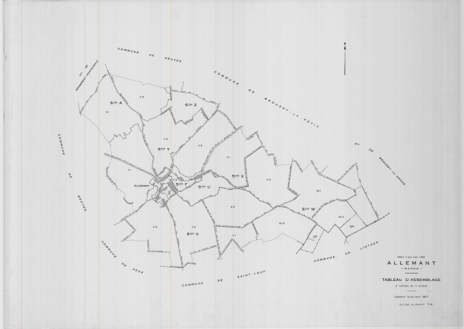 Allemant (51005). Tableau d'assemblage 1 échelle 1/10000, plan pour 01/01/1957 (calque)