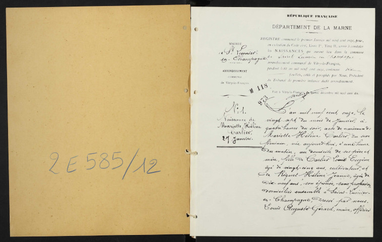 Saint-Lumier-en-Champagne. Naissances, mariages, décès 1911-1919 (reconstitutions)