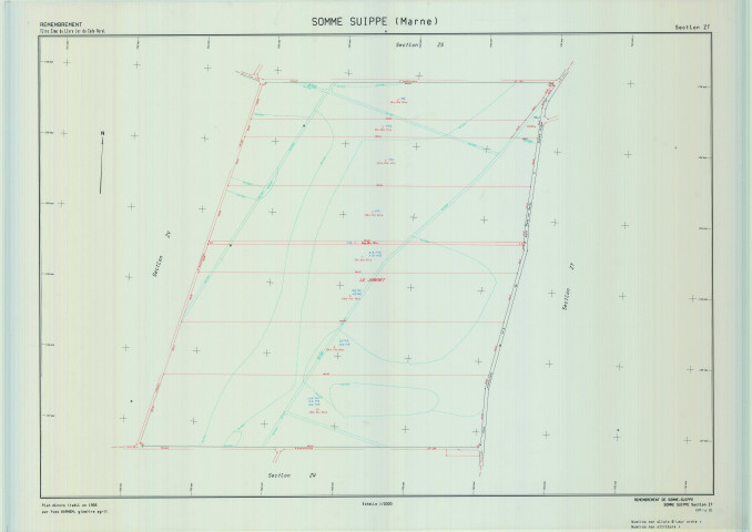 Somme-Suippe (51546). Section ZT échelle 1/2000, plan remembré pour 1993, plan régulier (calque)