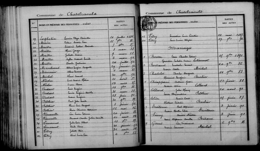 Châtelraould-Saint-Louvent. Table décennale 1883-1892