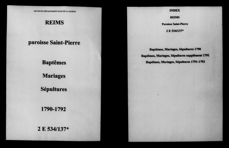 Reims. Saint-Pierre. Baptêmes, mariages, sépultures 1790-1792