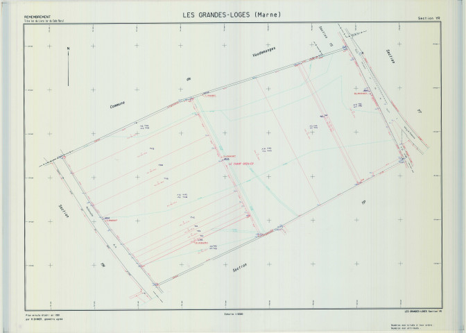 Grandes-Loges (Les) (51278). Section YR échelle 1/2000, plan remembré pour 1991, plan régulier (calque)