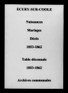 Écury-sur-Coole. Naissances, mariages, décès et tables décennales des naissances, mariages, décès 1853-1862