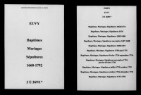 Euvy. Baptêmes, mariages, sépultures 1668-1792