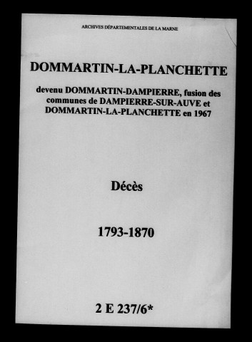 Dommartin-la-Planchette. Décès 1793-1870