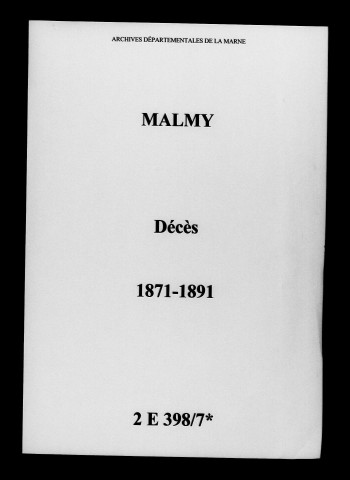 Malmy. Décès 1871-1891