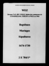 Wez. Baptêmes, mariages, sépultures 1674-1730