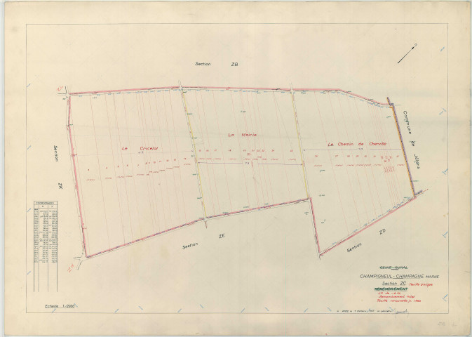 Champigneul-Champagne (51117). Section ZC échelle 1/2000, plan remembré pour 1957, plan régulier (papier armé)