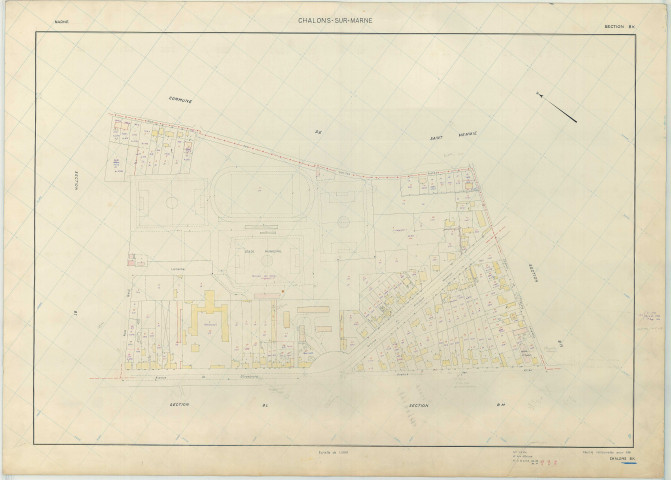 Châlons-en-Champagne (51108). Section BK échelle 1/1000, plan renouvelé pour 1964, plan régulier (papier armé)