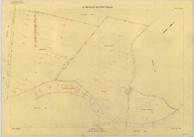 Neuville-au-Pont (La) (51399). Section ZC échelle 1/2000, plan remembré pour 1977, plan régulier (papier armé)