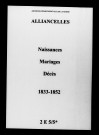 Alliancelles. Naissances, mariages, décès 1833-1852