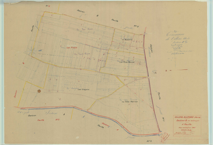 Villers-Allerand (51629). Section B4 échelle 1/1250, plan mis à jour pour 1948, plan non régulier (papier).
