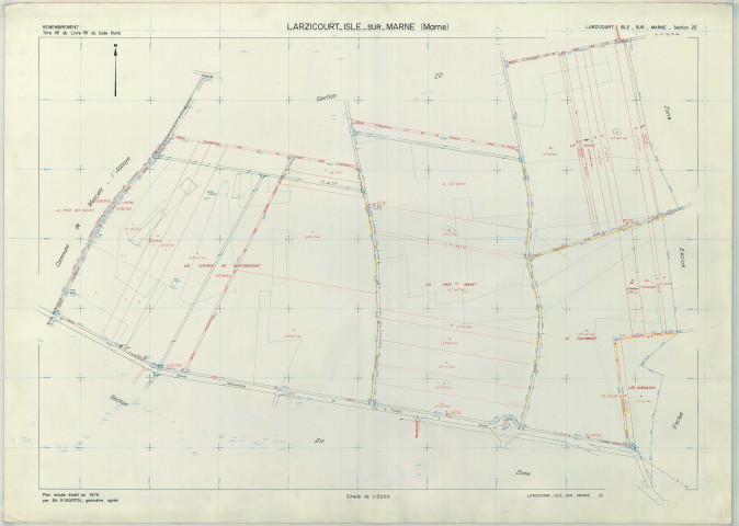 Larzicourt (51316). Section ZE échelle 1/2000, plan remembré pour 1979, plan régulier (papier armé)