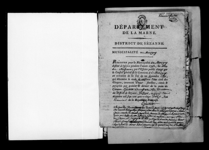 Marigny. Naissances, mariages, décès, publications de mariage 1793-an X