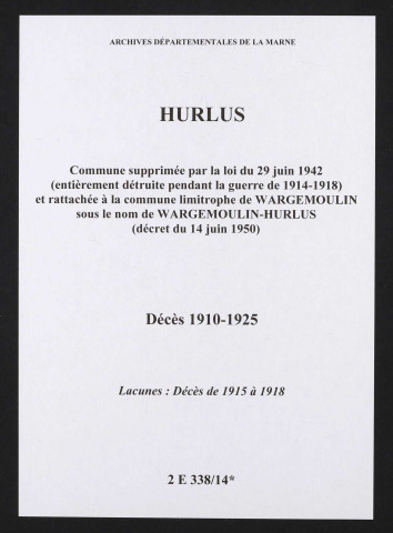 Hurlus. Décès 1910-1925
