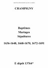 Champigny. Baptêmes, mariages, sépultures 1636-1691