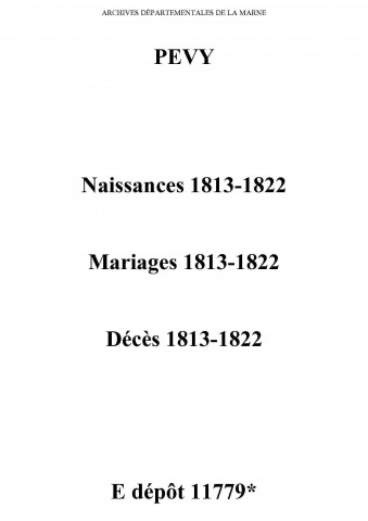 Pévy. Naissances, mariages, décès 1813-1822