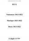 Pévy. Naissances, mariages, décès 1813-1822