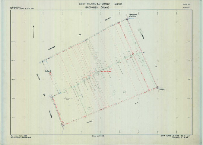 Saint-Hilaire-le-Grand (51486). Section ZO échelle 1/2000, plan remembré pour 1983 (extension sur Baconnes section B), plan régulier (calque)