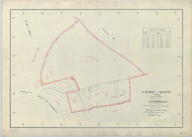 Luxémont-et-Villotte (51334). Section ZH échelle 1/2000, plan remembré pour 1963, plan régulier (papier armé)