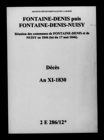 Fontaine-Denis. Décès an XI-1830