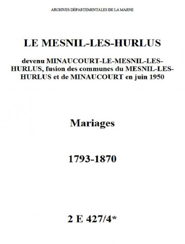 Mesnil-lès-Hurlus (Le). Mariages 1793-1870