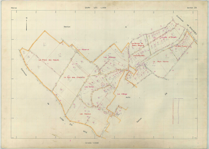 Givry-lès-Loisy (51273). Section ZA échelle 1/2000, plan remembré pour 1973, plan régulier (papier armé)