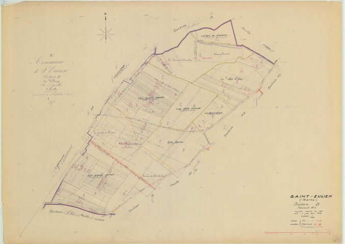 Saint-Eulien (51478). Section B1 échelle 1/2500, plan mis à jour pour 1959, plan non régulier (papier)