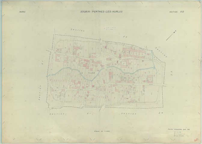Souain-Perthes-lès-Hurlus (51553). Section AB 2 échelle 1/1000, plan renouvelé pour 1959, plan régulier (papier armé)