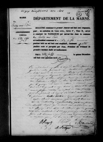 Bussy-aux-Bois. Naissances, mariages, décès 1850-1856
