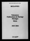 Bezannes. Naissances, publications de mariage, mariages, décès 1833-1842