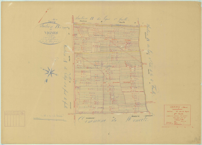 Sarry (51525). Section B2 échelle 1/2500, plan mis à jour pour 1943, plan non régulier (papier)