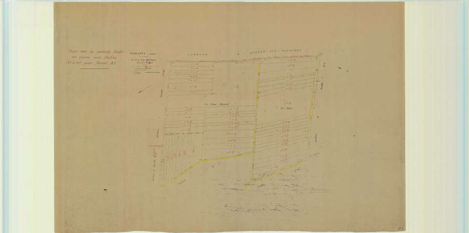 Val-des-Marais (51158). Morains (51383). Section A1 3 échelle 1/2000, plan mis à jour pour 1948 (ancienne section A1 2e partie), plan non régulier (papier)