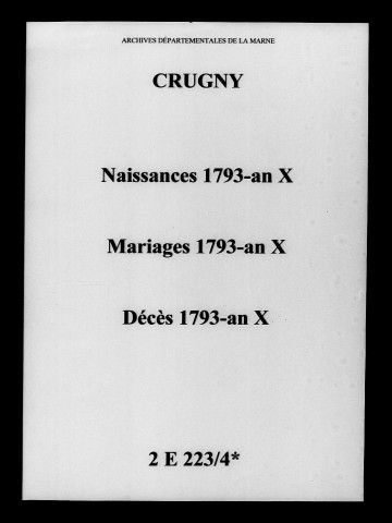 Crugny. Naissances, mariages, décès 1793-an X