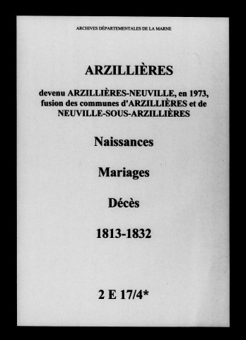 Arzillières. Naissances, mariages, décès 1813-1832