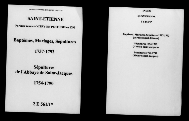 Vitry-en-Perthois. Saint-Etienne. Baptêmes, mariages, sépultures 1737-1792