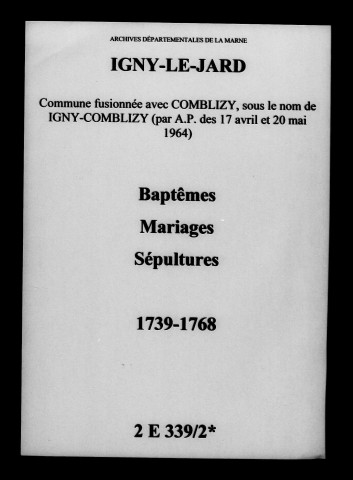 Igny-le-Jard. Baptêmes, mariages, sépultures 1739-1768