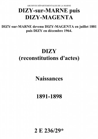Dizy-Magenta. Naissances 1891-1898