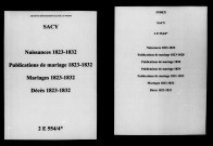 Sacy. Naissances, publications de mariage, mariages, décès 1823-1832