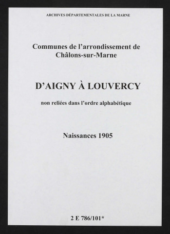 Communes d'Aigny à Louvercy de l'arrondissement de Châlons. Naissances 1905