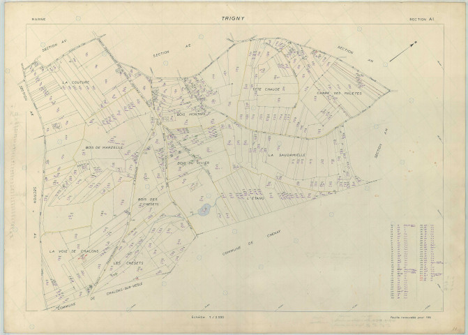 Trigny (51582). Section AI échelle 1/2000, plan renouvelé pour 1962, plan régulier (papier armé).